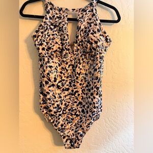 Leilani Leopard Print Halter Swimsuit.